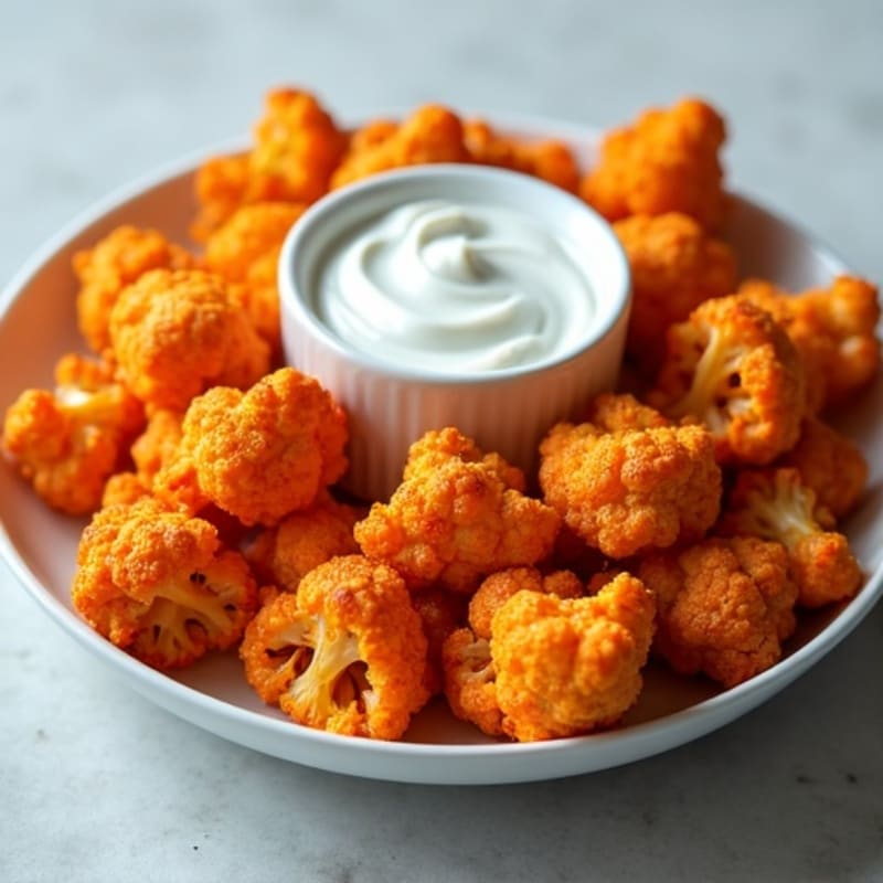 Crispy Buffalo Roasted Cauliflower Bites with Protein-Packed Yogurt Dip
