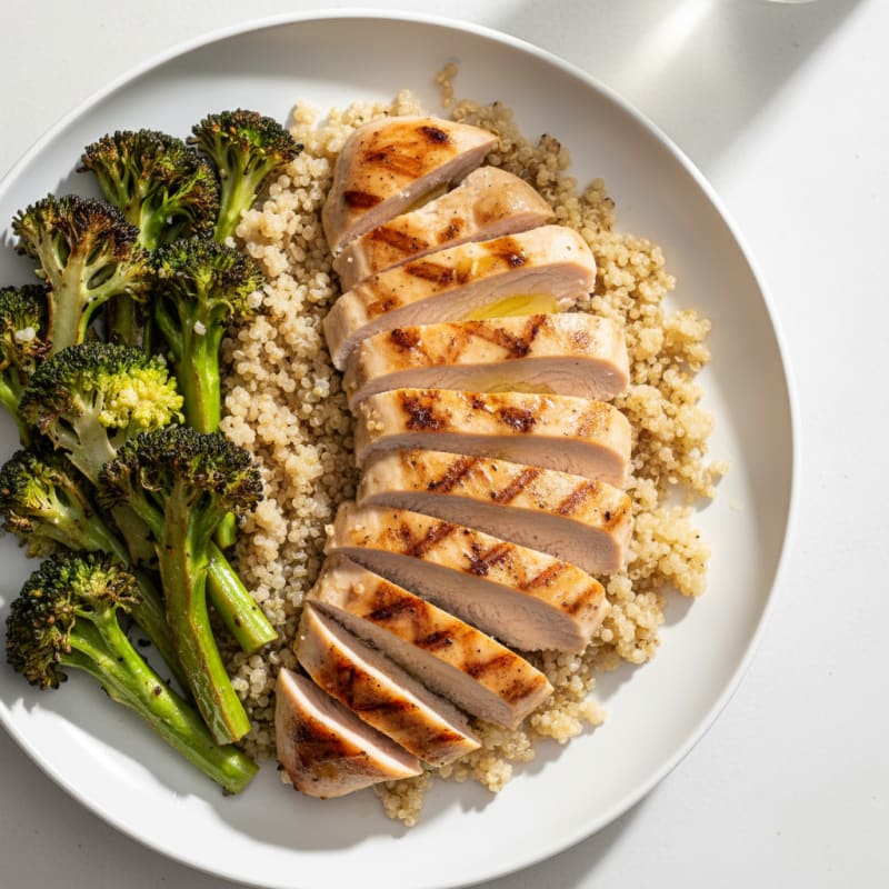 Grilled Chicken Breast with Quinoa and Roasted Broccoli