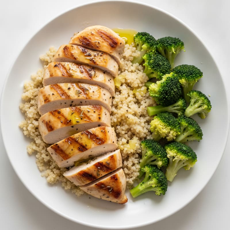 Grilled Chicken Breast with Quinoa and Steamed Broccoli