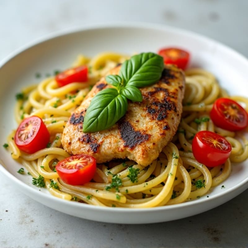 Pan-Seared Chicken Pesto Pasta with Roasted Cherry Tomatoes