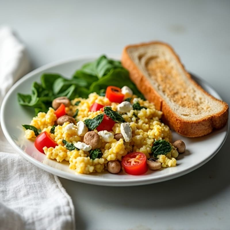 Egg White and Spinach Scramble with Cottage Cheese and Sautéed Vegetables