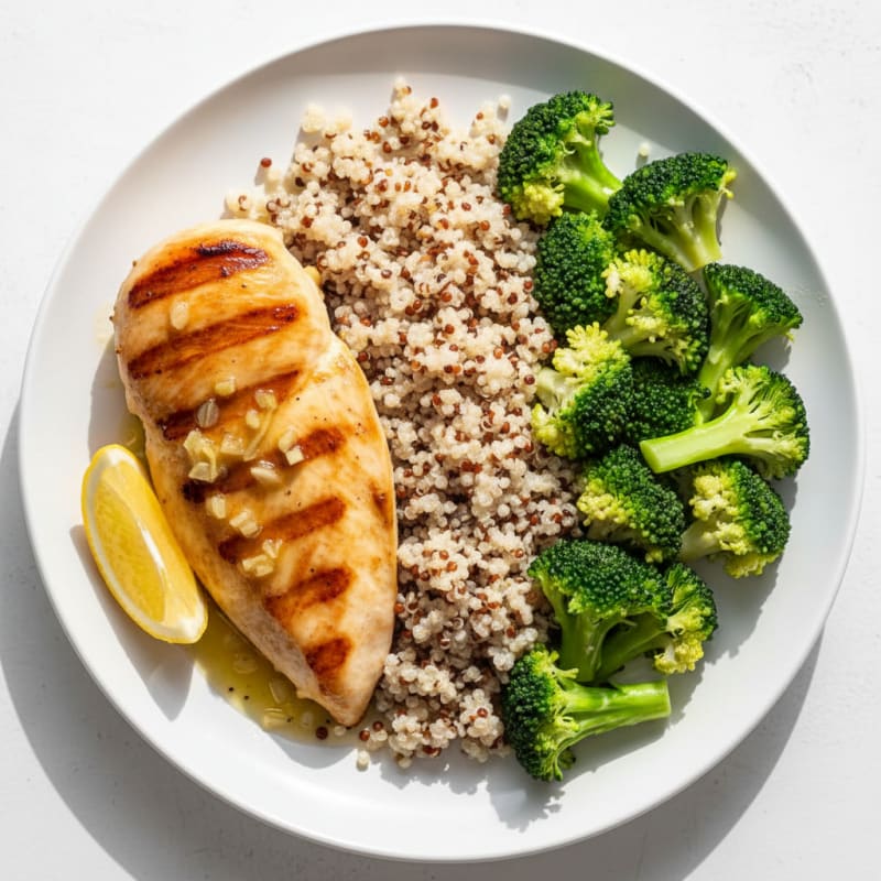 Grilled Chicken Breast with Steamed Broccoli and Quinoa