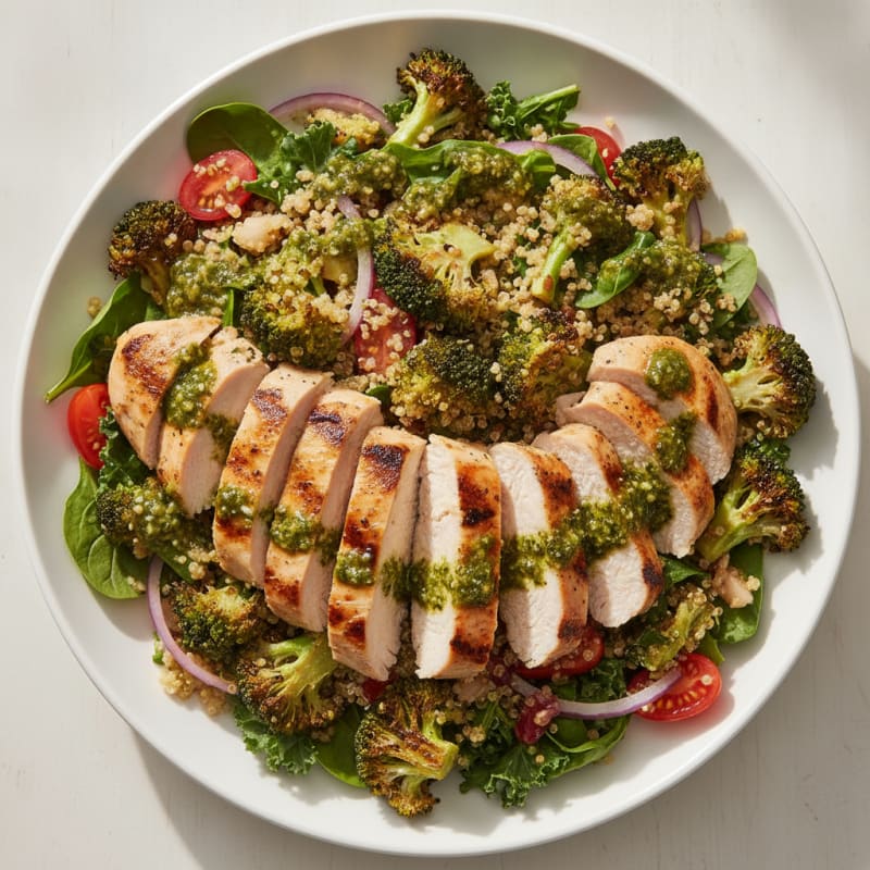 Grilled Chicken and Quinoa Salad with Roasted Broccoli