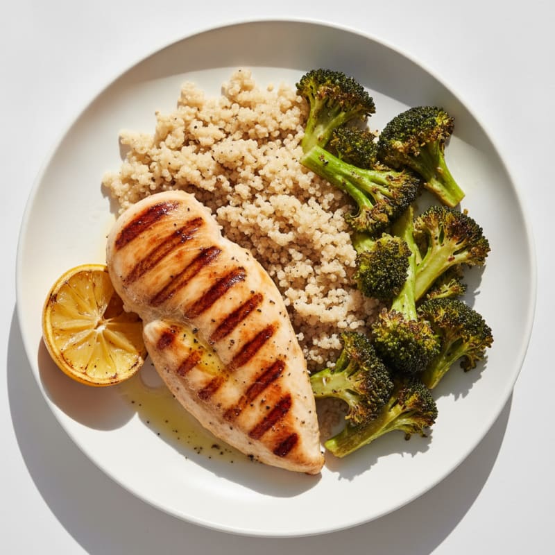 Grilled Chicken Breast with Quinoa and Roasted Broccoli
