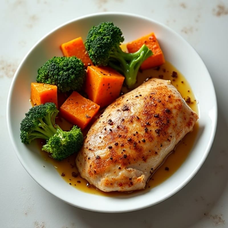 Sheet Pan Roasted Chicken with Cinnamon-Spiced Sweet Potatoes and Crispy Broccoli
