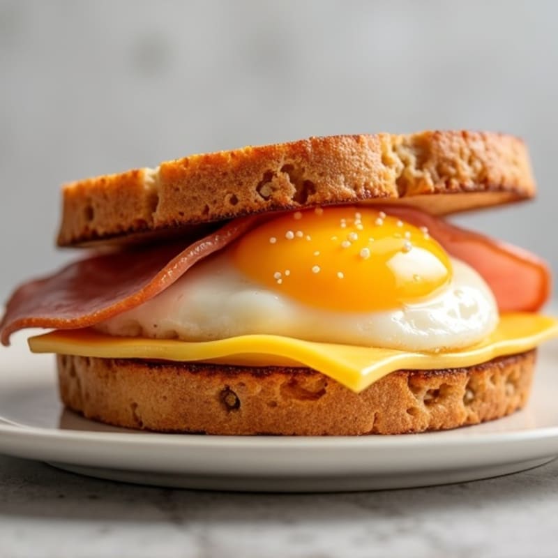 Crispy Lean Ham and Fluffy Egg Sandwich with Melted Cheese