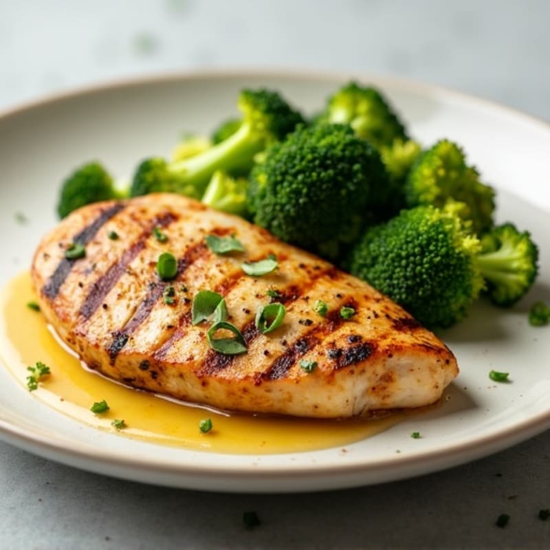 Grilled Chicken Breast with Steamed Broccoli and Lemon