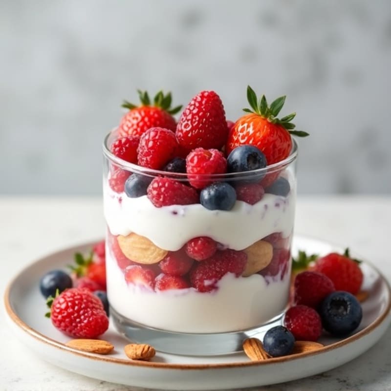 Greek Yogurt Protein Parfait with Mixed Berries and Almonds