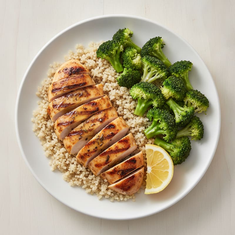 Grilled Chicken Breast with Quinoa and Steamed Broccoli