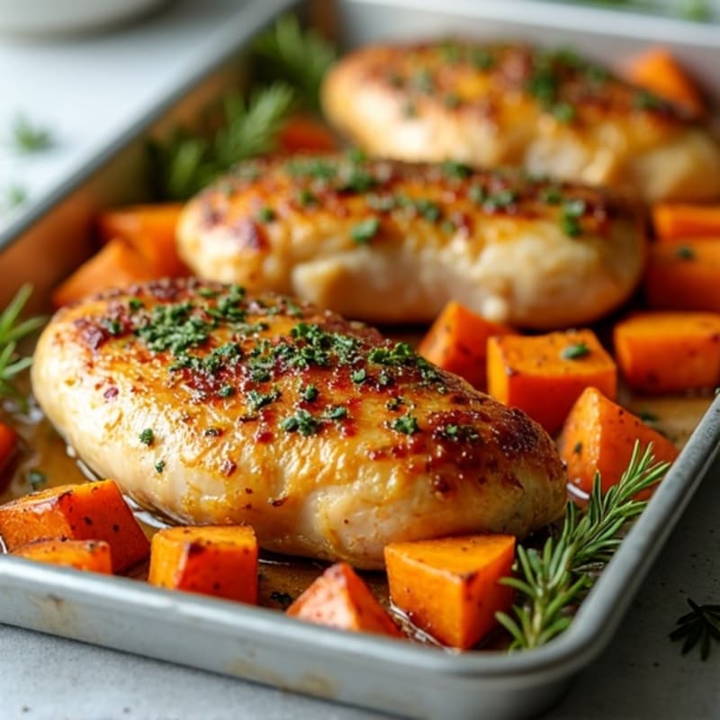 Sheet Pan Lemon Herb Chicken and Roasted Sweet Potatoes