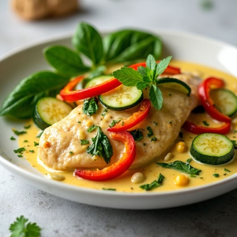 Creamy Coconut Green Curry Chicken with Fresh Vegetables