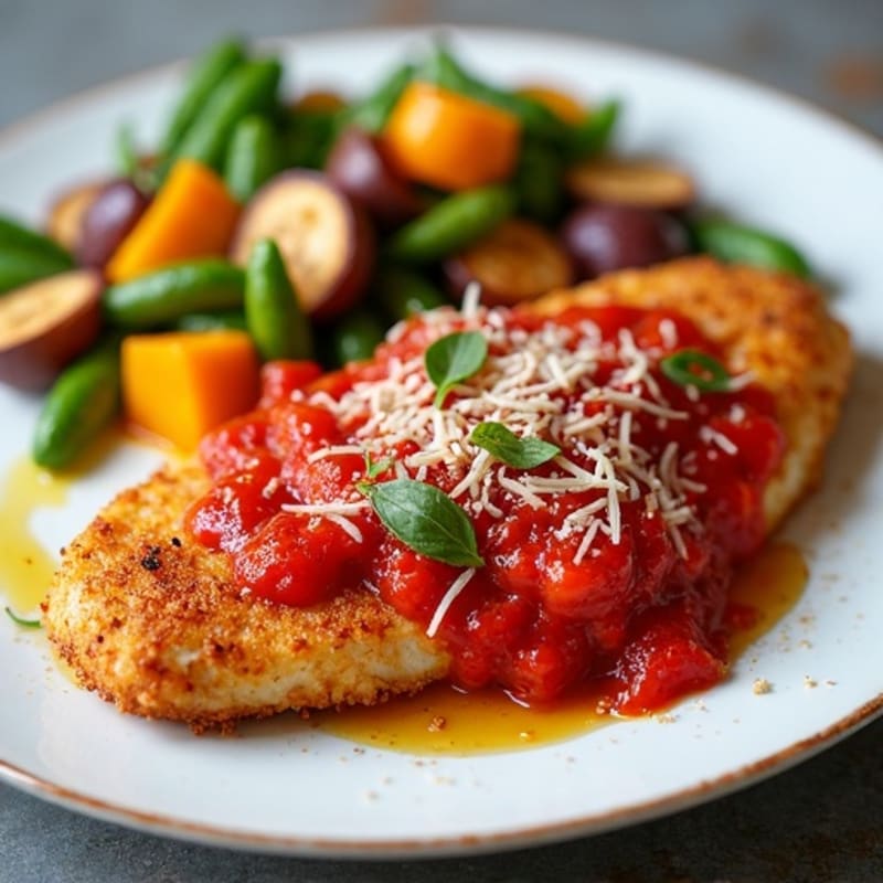 Healthy Crispy Chicken Parmesan with Roasted Vegetables