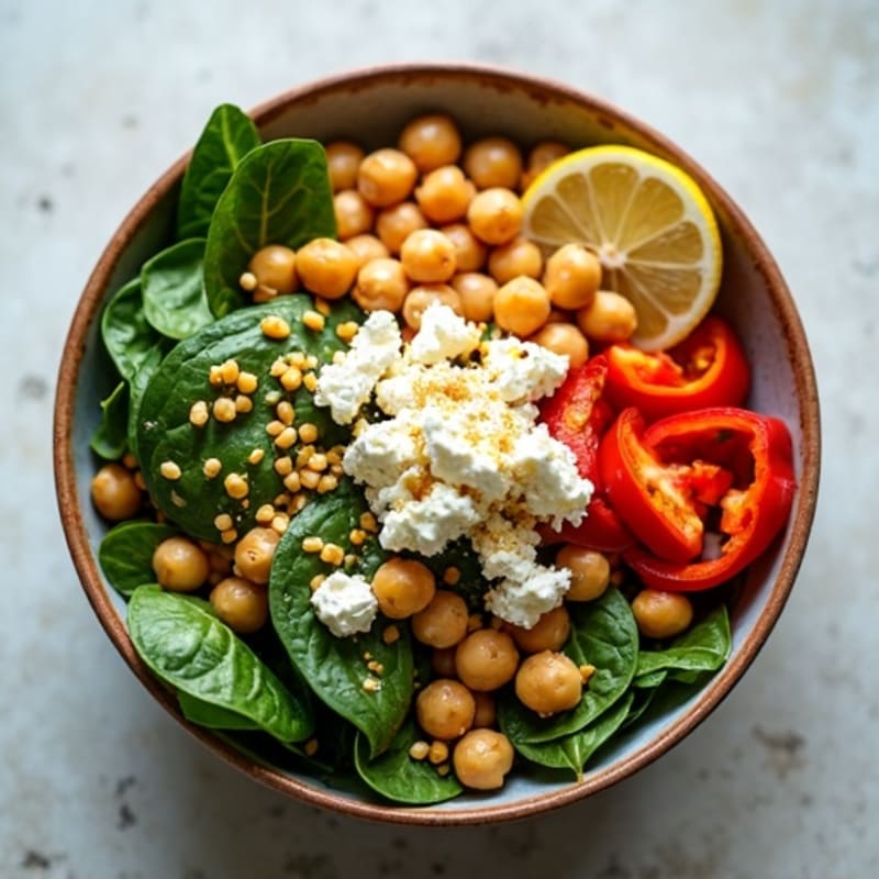 Chickpea Spinach Power Bowl with Lemon Tahini Dressing