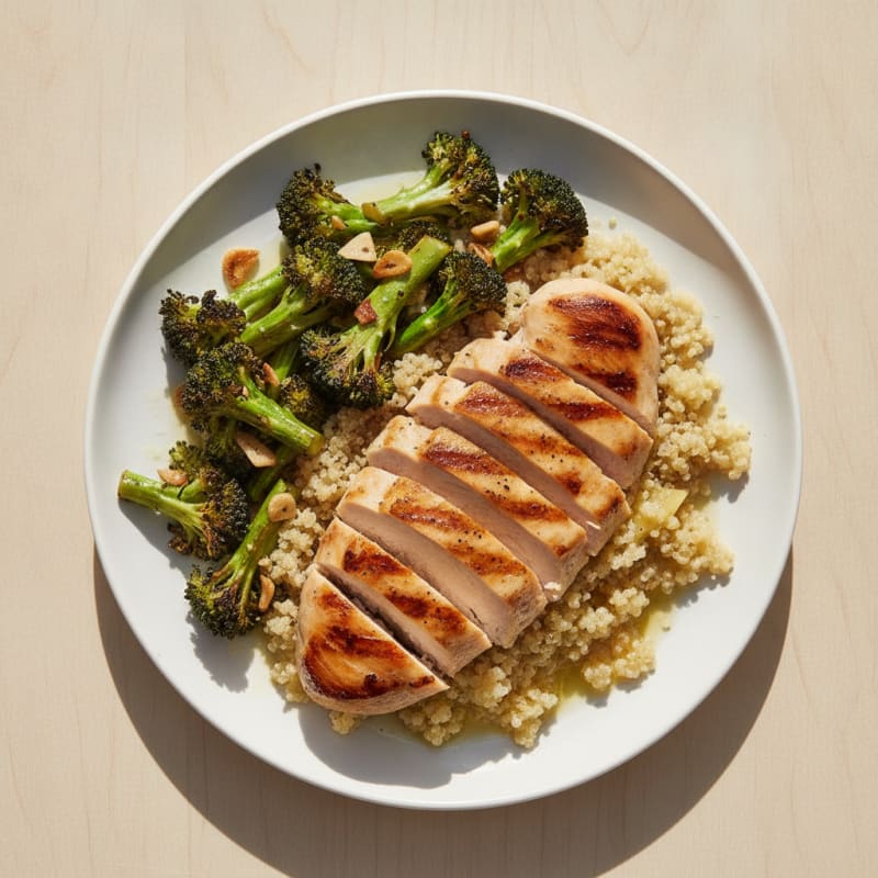 Grilled Chicken Breast with Quinoa and Roasted Broccoli