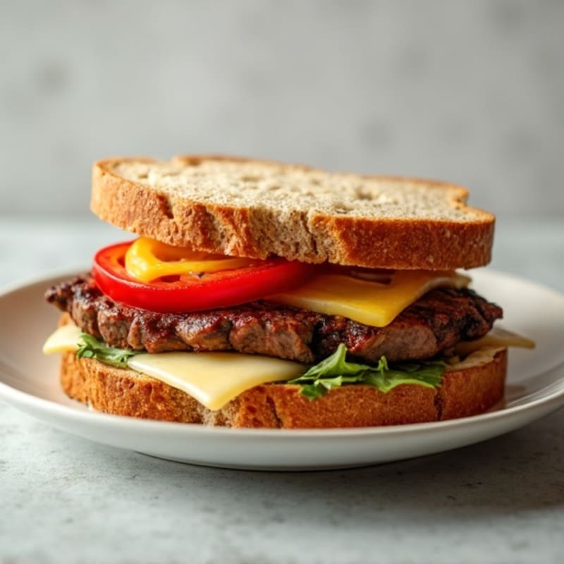 Lean Sautéed Beef and Bell Pepper Sandwich with Melted Provolone
