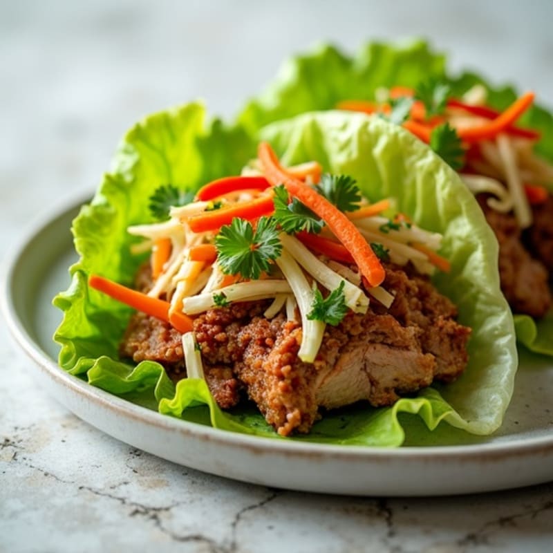 Lean Pulled Pork Lettuce Wraps with Crunchy Cabbage Slaw
