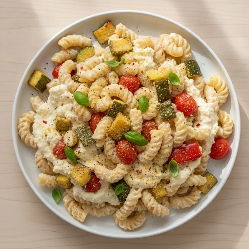 Creamy Roasted Vegetable Cottage Cheese Pasta