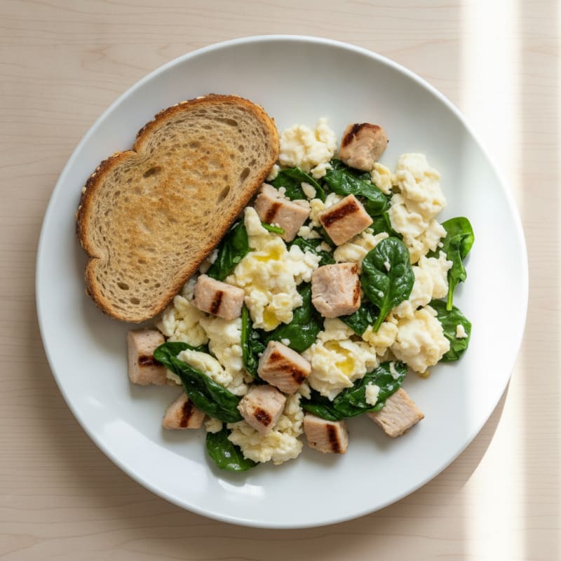 Egg White Scramble with Grilled Turkey Breast and Spinach