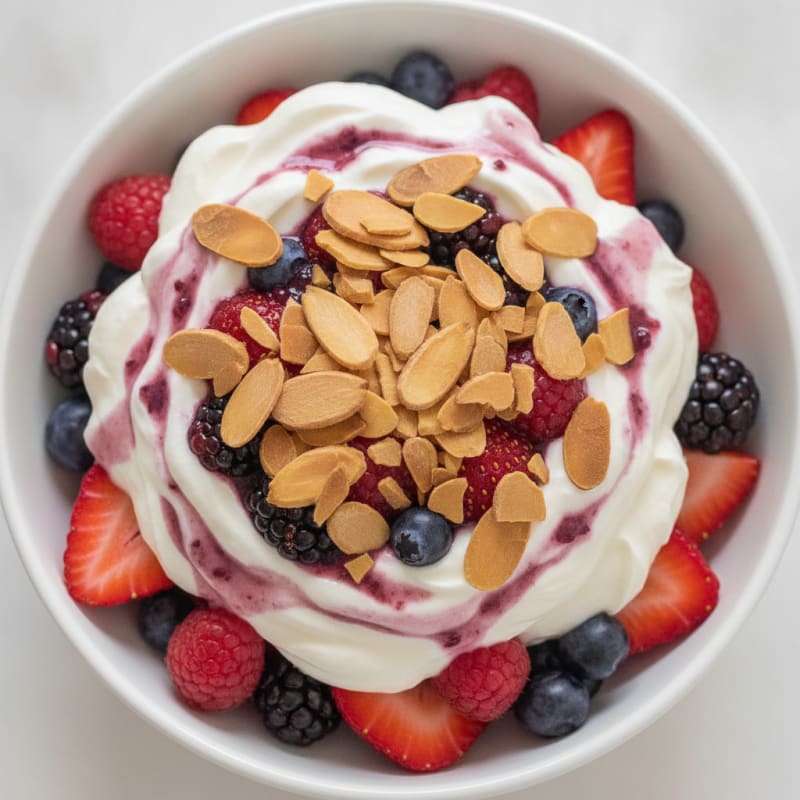 Greek Yogurt Protein Parfait with Mixed Berries and Almonds