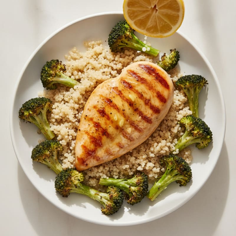 Grilled Chicken Breast with Quinoa and Roasted Broccoli