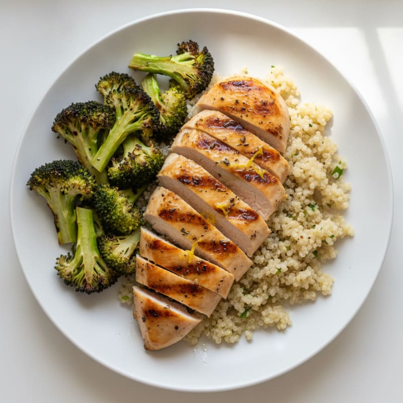 Grilled Chicken Breast with Quinoa and Roasted Broccoli