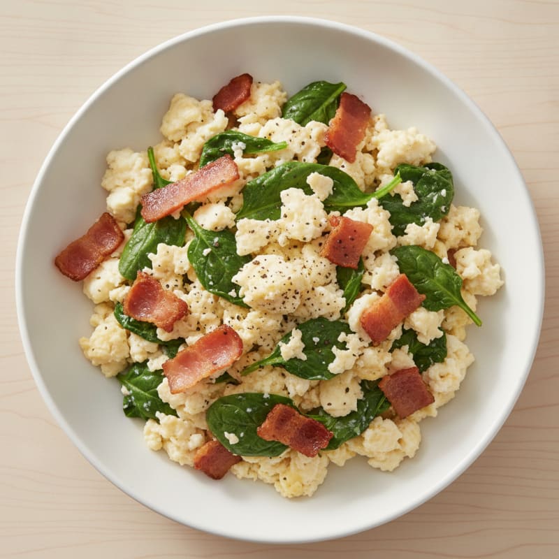Egg White Scramble with Spinach and Turkey Bacon
