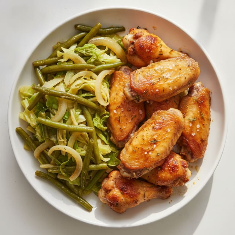 Dill Pickle Chicken Wings with Braised Cabbage