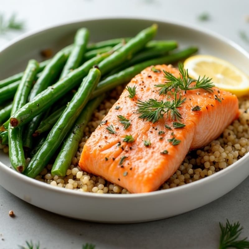 Lemon-Herb Baked Salmon with Roasted Green Beans and Quinoa