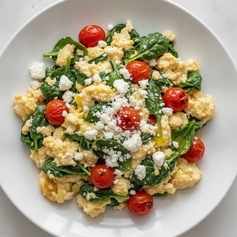 Egg White Spinach Scramble with Cherry Tomatoes