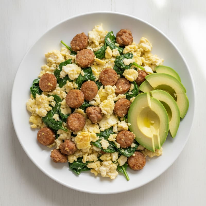 Egg White Scramble with Spinach and Turkey Sausage