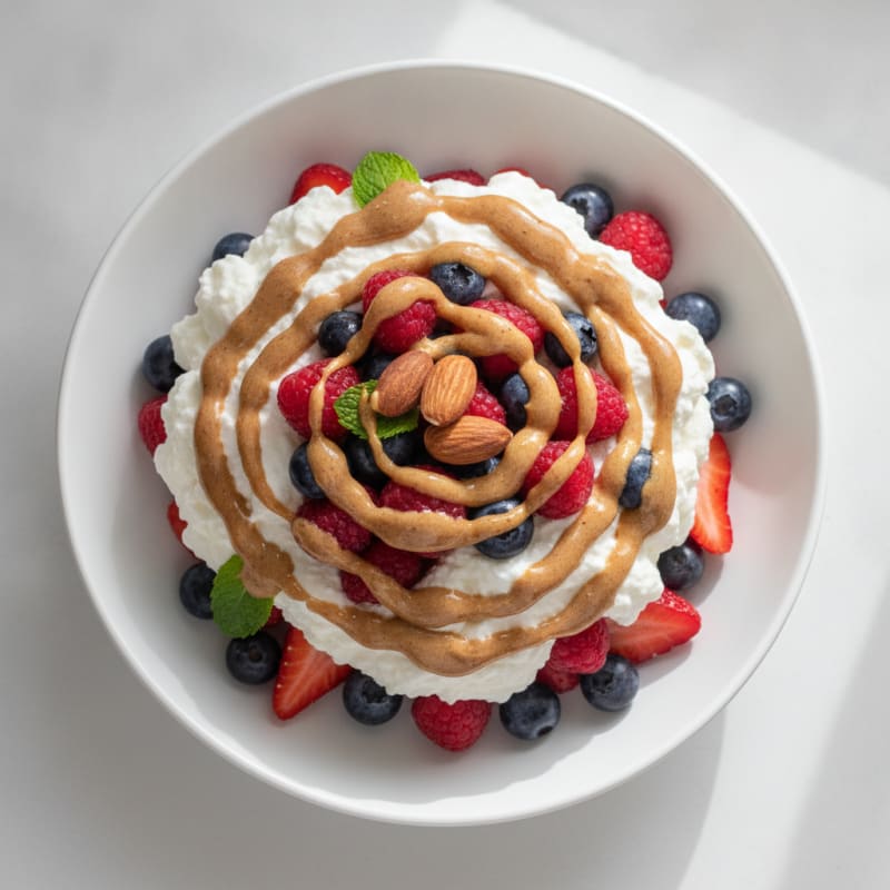 Greek Yogurt Protein Parfait with Mixed Berries and Almond Butter