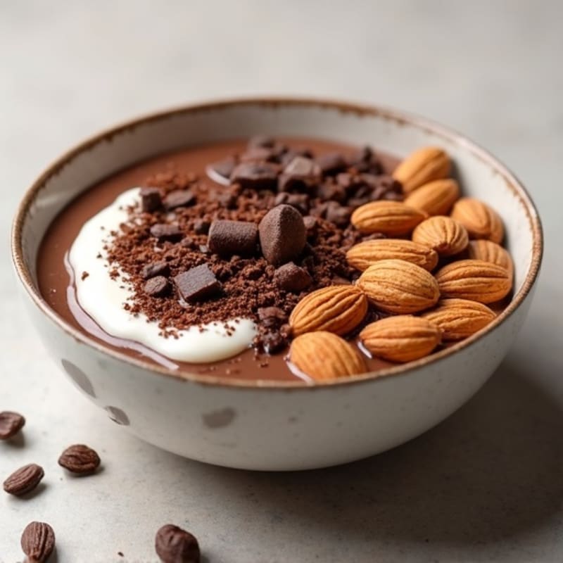 Chocolate Protein Power Bowl with Crunchy Almonds and Cacao Nibs