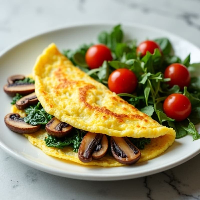 Egg White Spinach Omelette with Sautéed Mushrooms & Side Salad