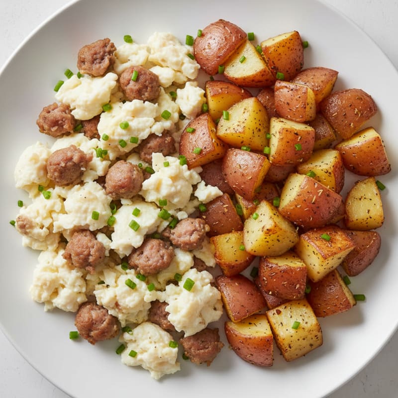 Egg White and Turkey Sausage Scramble with Roasted Potatoes