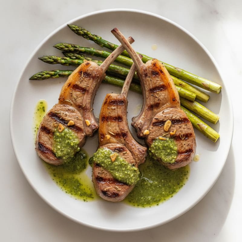 Grilled Herb Lamb Chops with Mint Sauce