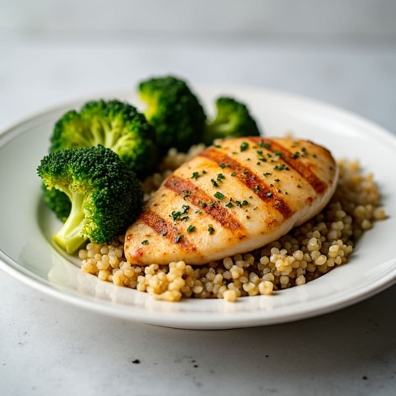 Grilled Chicken Breast with Quinoa and Roasted Broccoli
