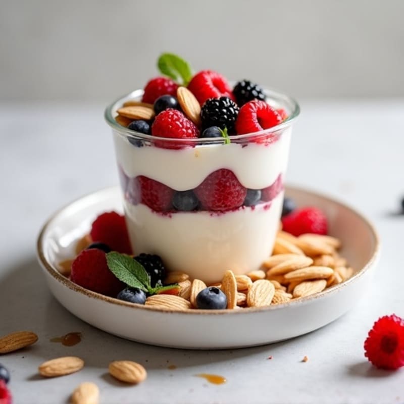 Creamy Greek Yogurt Protein Parfait with Mixed Berries and Almonds