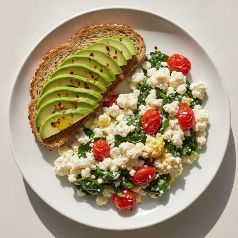 Egg White and Cottage Cheese Scramble with Spinach and Tomatoes
