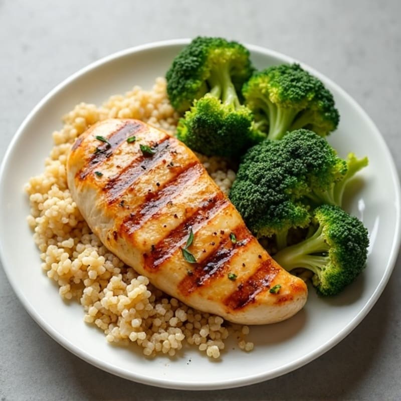 Grilled Chicken Breast with Roasted Broccoli and Quinoa
