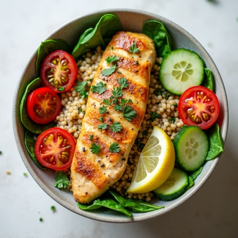 Herb-Marinated Chicken and Quinoa Bowl with Fresh Vegetables