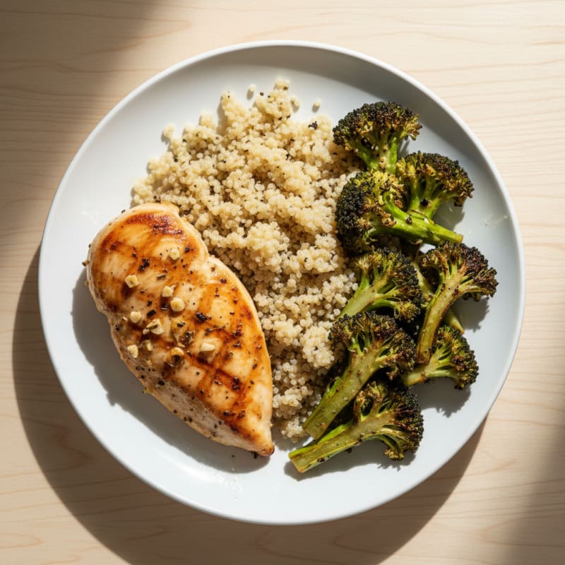 Grilled Chicken Breast with Quinoa and Roasted Broccoli