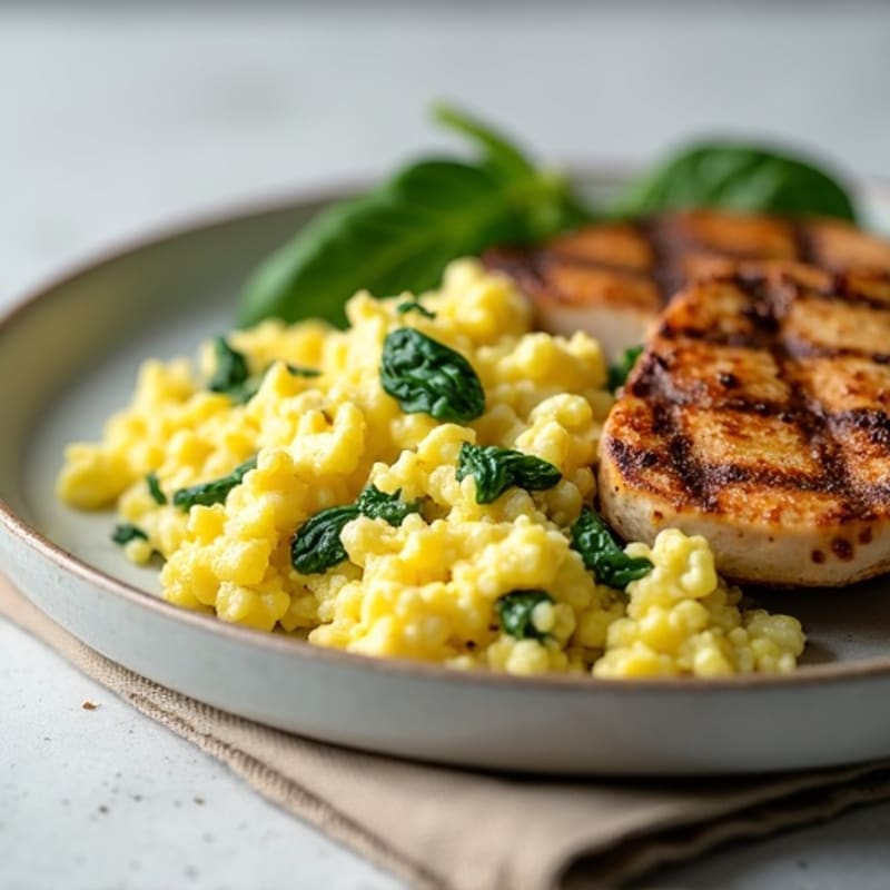 Egg White Scramble with Spinach and Grilled Turkey Breast