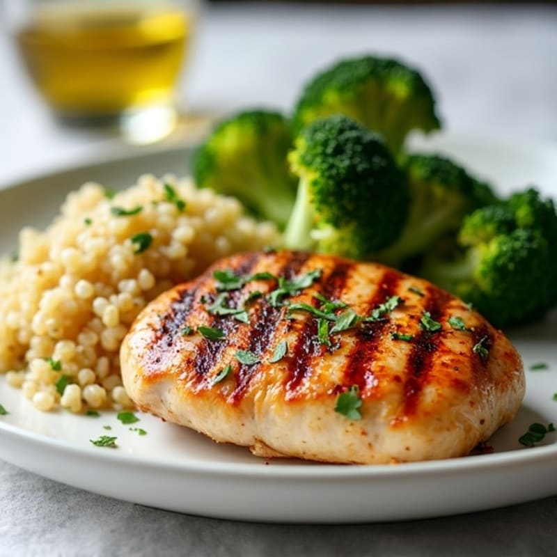 Grilled Chicken Breast with Roasted Broccoli and Quinoa