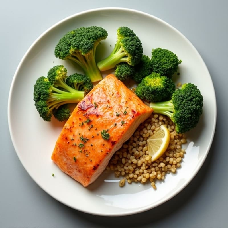 Seared Salmon with Roasted Broccoli and Quinoa