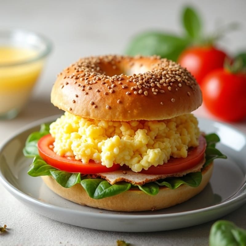 High-Protein Bagel with Lean Turkey and Scrambled Eggs