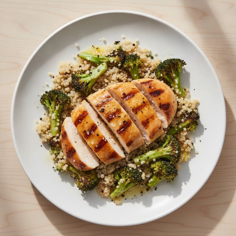 Grilled Chicken Breast with Quinoa and Roasted Broccoli