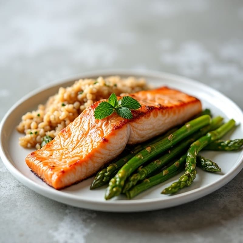 Seared Salmon with Steamed Asparagus and Brown Rice