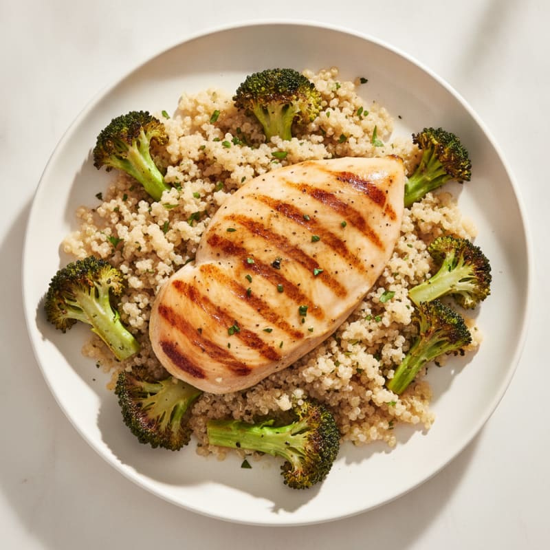 Grilled Chicken Breast with Quinoa and Roasted Broccoli