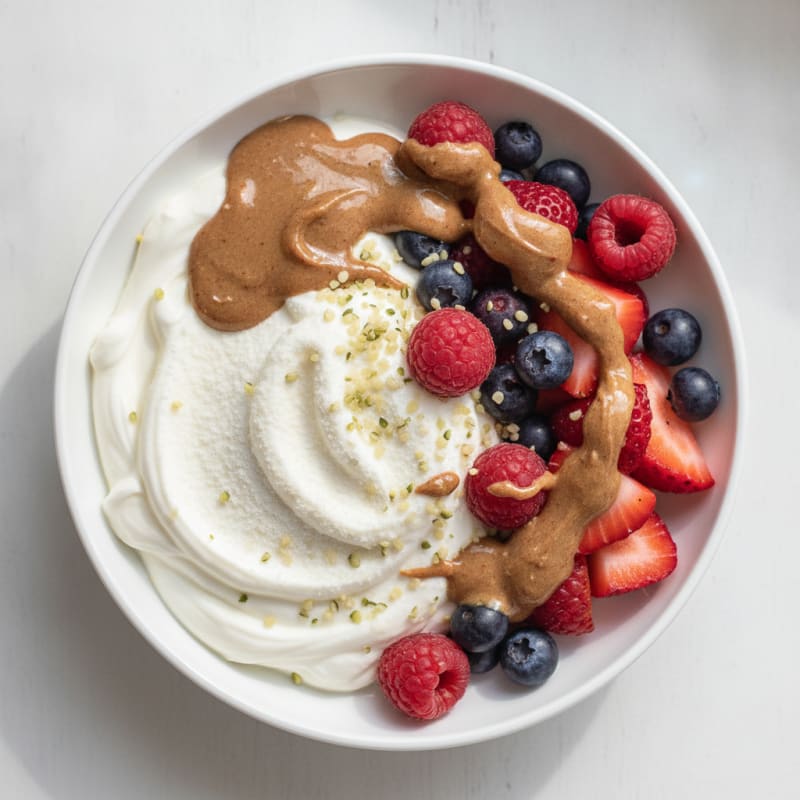 Greek Yogurt Protein Parfait with Mixed Berries and Almond Butter