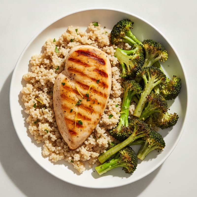 Grilled Chicken Breast with Quinoa and Roasted Broccoli